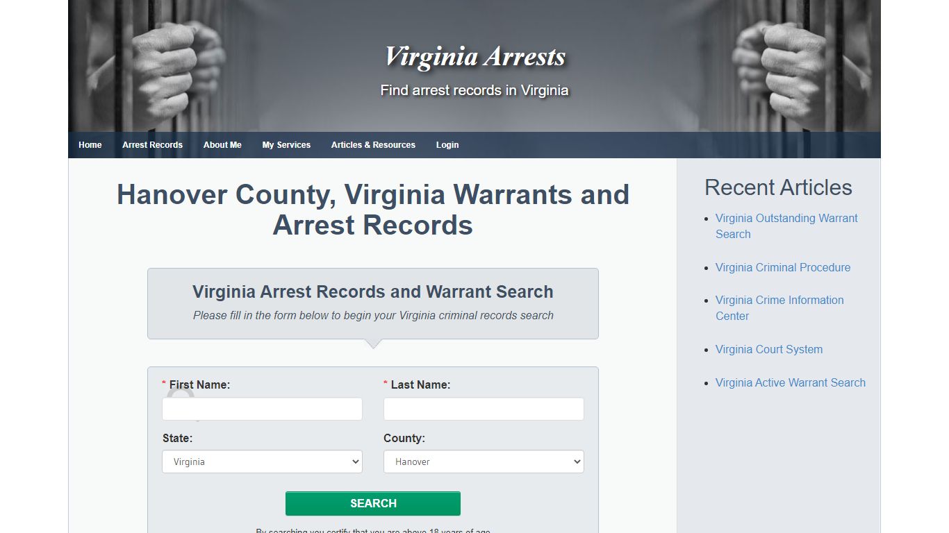 Hanover County, Virginia Warrants and Arrest Records